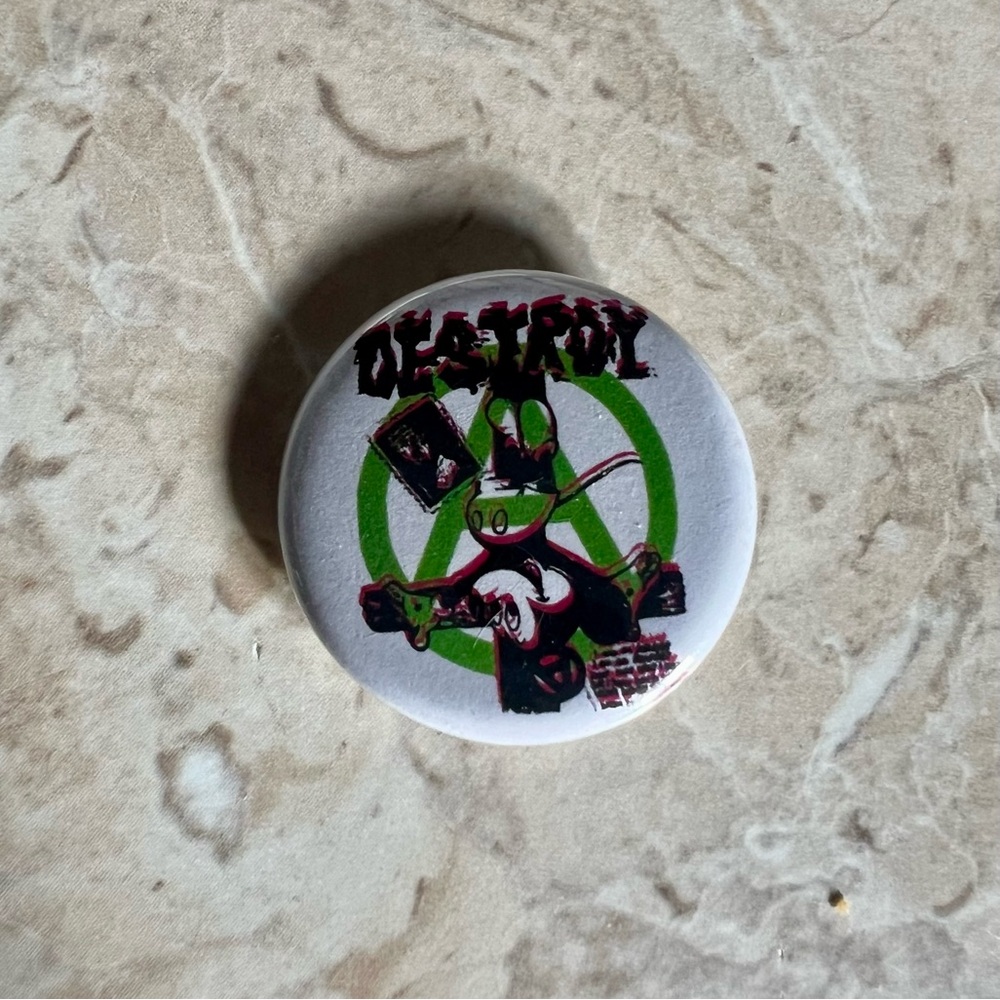 Anarchy punk Mickey Mouse metal button pin. 

New. 

1 5/8”